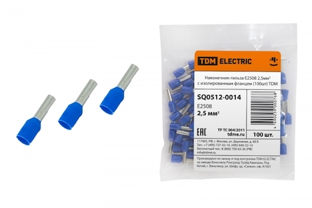 TDM ELECTRIC SQ0512-0014 Наконечник-гильза Е2508 2,5мм2 с изолированным фланцем (100шт) TDM